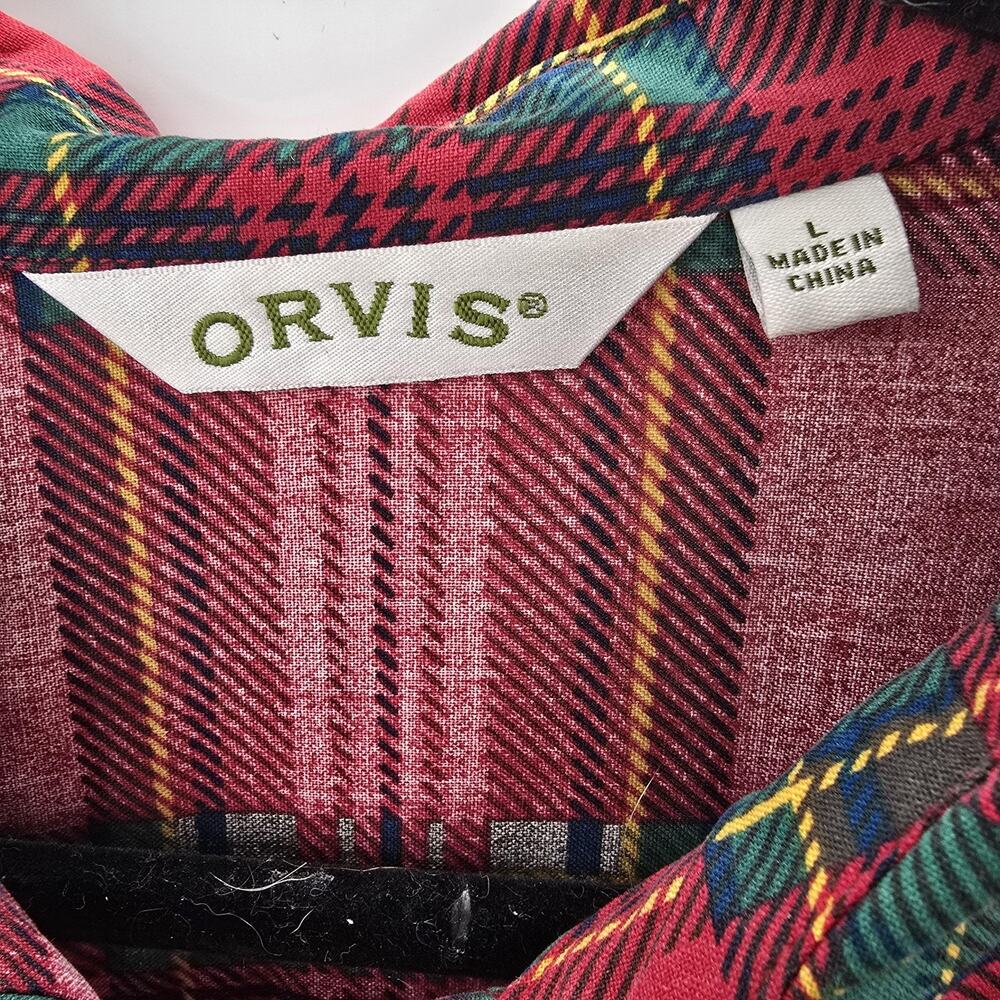 Orvis Red Plaid Silk Shirt Womens Large Long Sleeve - Picture 4 of 8